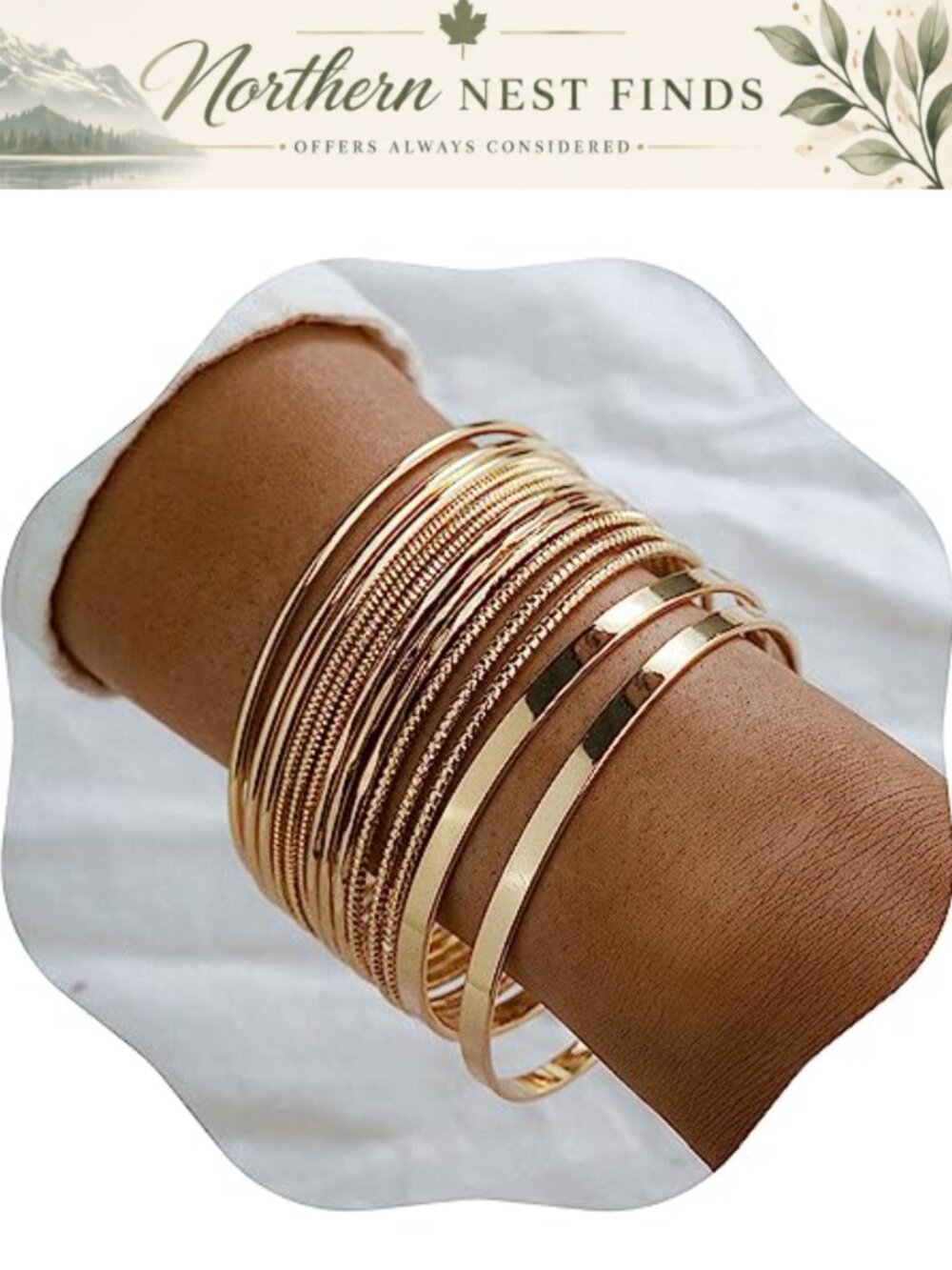 Golden Boho Multi Bangle Bracelet Set Stackable Textured Alloy Bracelets for